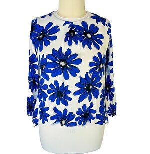 Karen Kane Blouse Womens M Large Floral Sharkbite Hem Long Sleeve